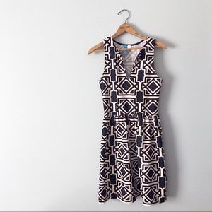 Buttons Geometric A Line Dress Sleeveless